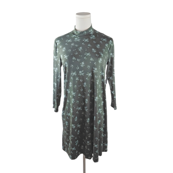 NWOT As U Wish Green Floral Mock-Neck Mini-Dress S - Picture 2 of 7